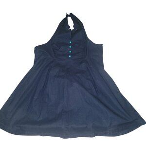 MODCLOTH  New Plus size 3X Retro Navy Halter Dress Teal Buttons Designer Y2K 90s